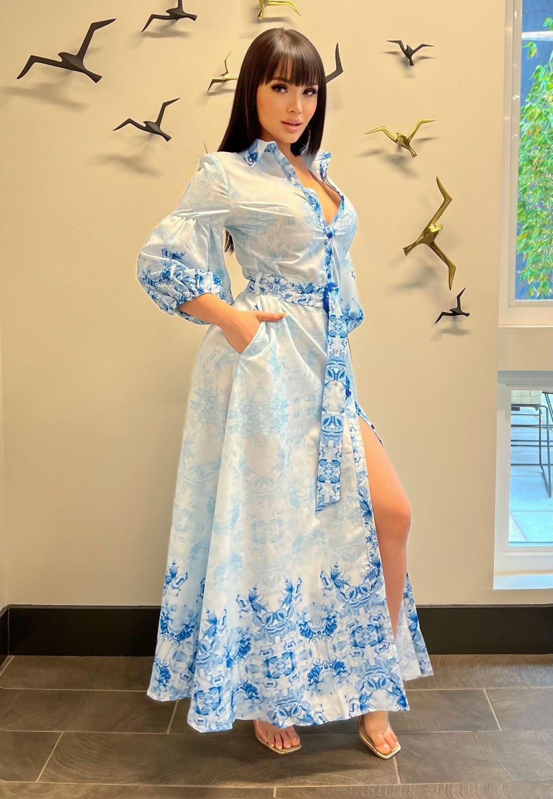 Vestido Flores Azul