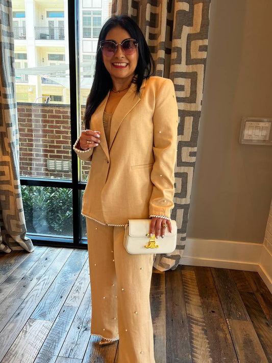 Set de Blazer y Pantalón con Detalles de Perlas