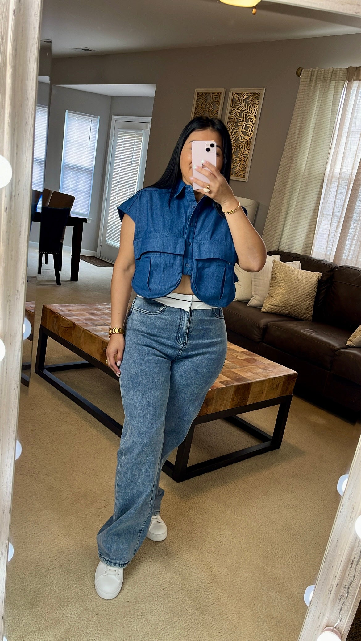 Pantalón Denim Pretina Blanca