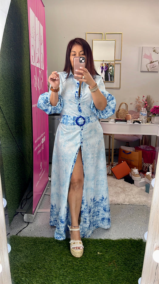 Vestido Flores Azul