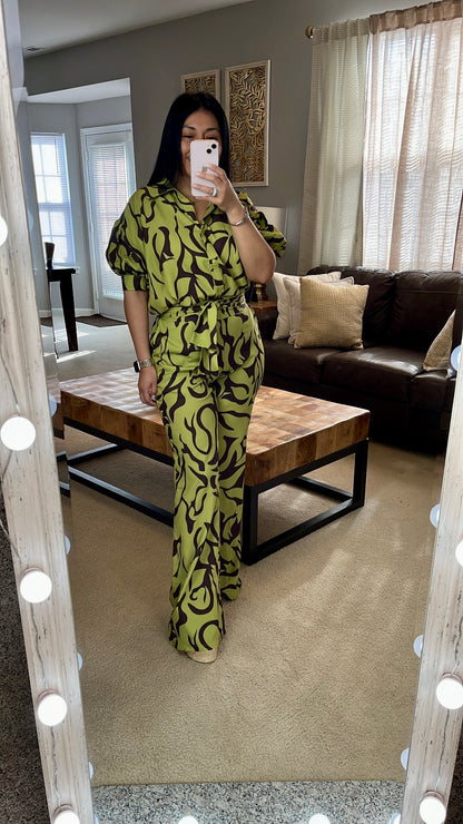 Set Floral Verde Olivo