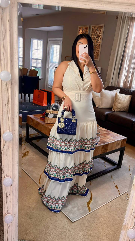Maxi Vestido Floral Beige